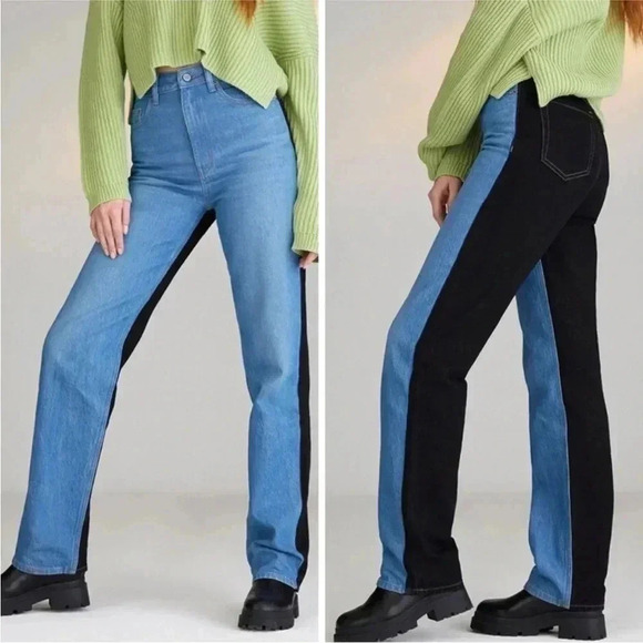 Pacsun Eco Two Toned 90s Boyfriend Jeans Black/ Blue Denim High Waisted size 23 - Picture 1 of 5
